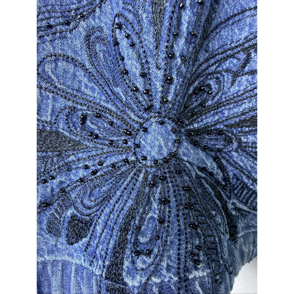 Chico's Design Southwest Embroidered Floral Lt Denim Jacket Large Boho victorian - Picture 9 of 16